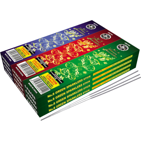 72pc #8 Color Bamboo Sparklers -12 Packages of 6 Sparklers - Shogun